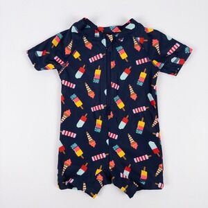 Old Navy Rash Guard Swimsuit Baby 0-3M Navy Blue Popsicle Print One Piece‎